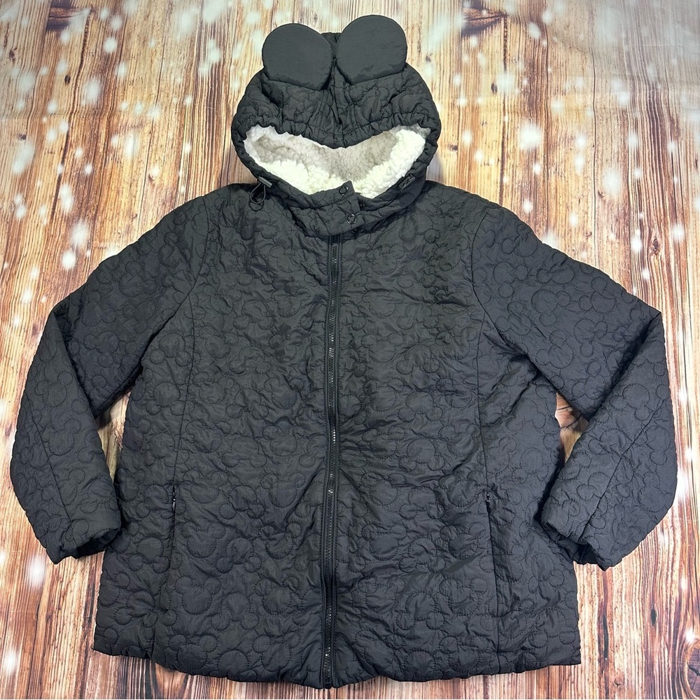 Disney Parks Mickey Mouse Ears Quilted Sherpa Lined Jacket Women's Size  XL